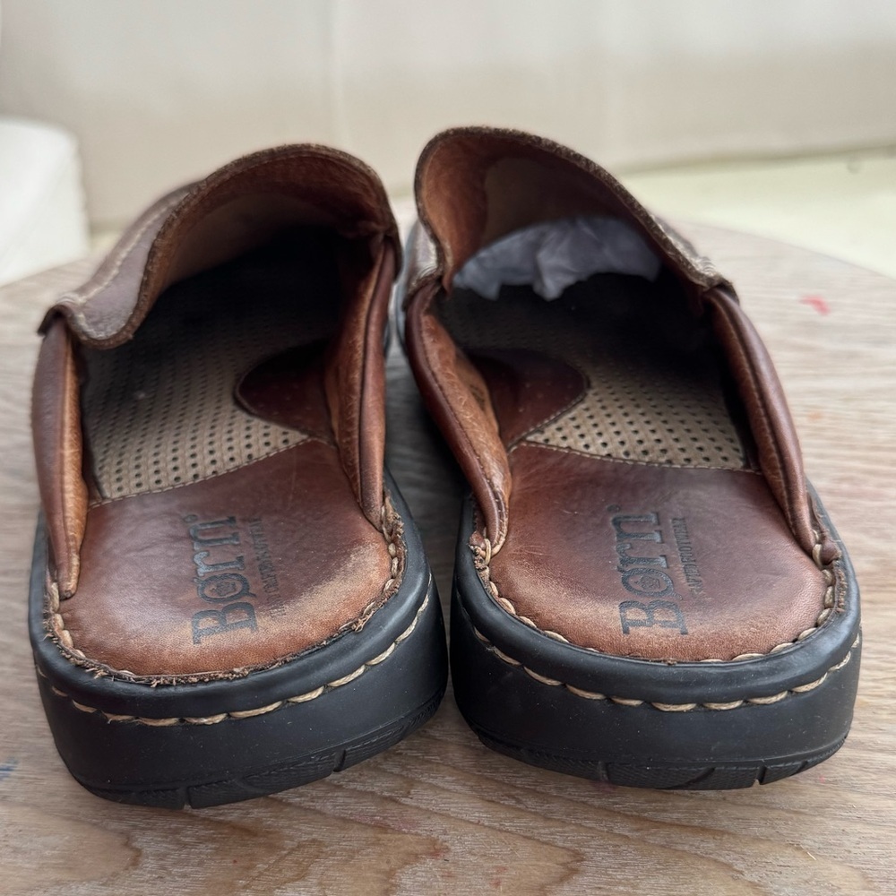 BØRN Slip On Brown Leather Mens Backless Loafers Size 9 - Picture 4 of 7